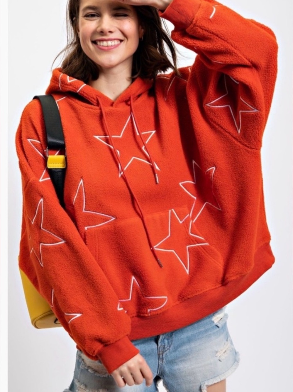 Easel Women's Red Star Hoodie Sweater - Cozy Fleece Pullover